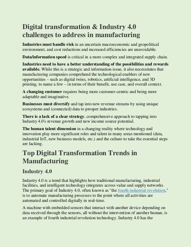 Digital Transformation in Manufacturing Industry | PDF