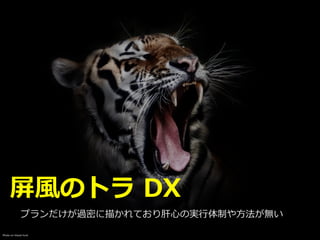 Photo on Visual hunt
屏⾵のトラ DX
プランだけが過密に描かれており肝⼼の実⾏体制や⽅法が無い
 