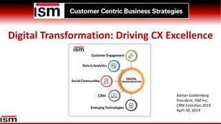 1
Digital Transformation: Driving CX Excellence
Barton Goldenberg
President, ISM Inc.
CRM Evolution 2019
April 30, 2019
 
