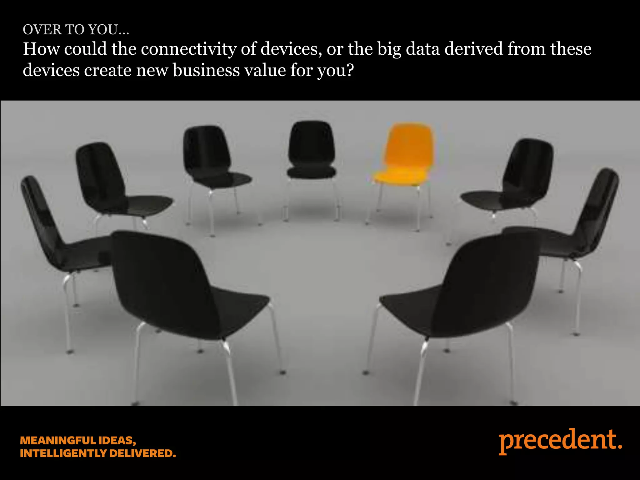 OVER TO YOU…
How could the connectivity of devices, or the big data derived from these
devices create new business value for you?
 