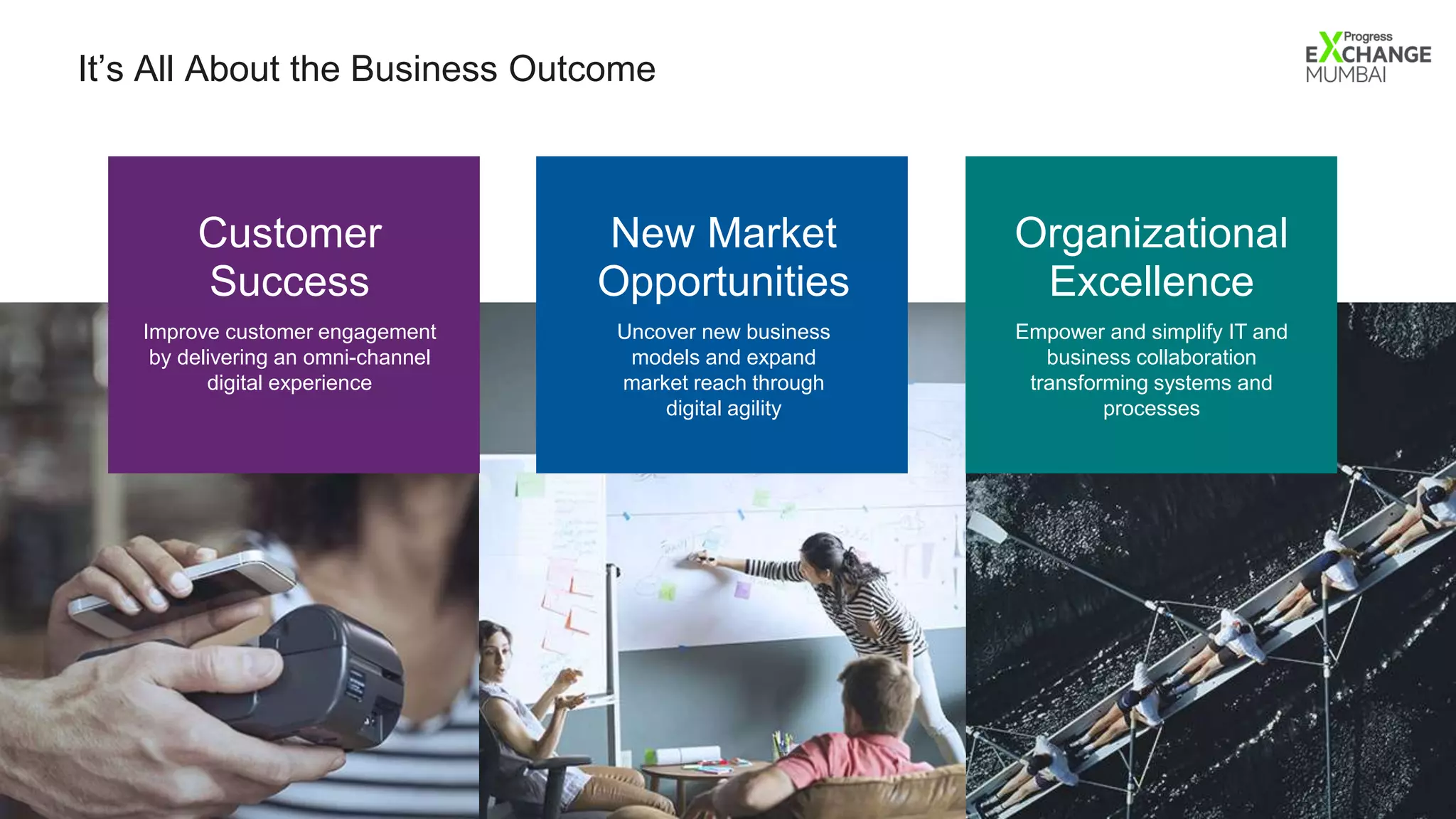 © 2016 Progress Software Corporation and/or its subsidiaries or affiliates. All rights reserved.7
It’s All About the Business Outcome
Customer
Success
Improve customer engagement
by delivering an omni-channel
digital experience
New Market
Opportunities
Uncover new business
models and expand
market reach through
digital agility
Organizational
Excellence
Empower and simplify IT and
business collaboration
transforming systems and
processes
 