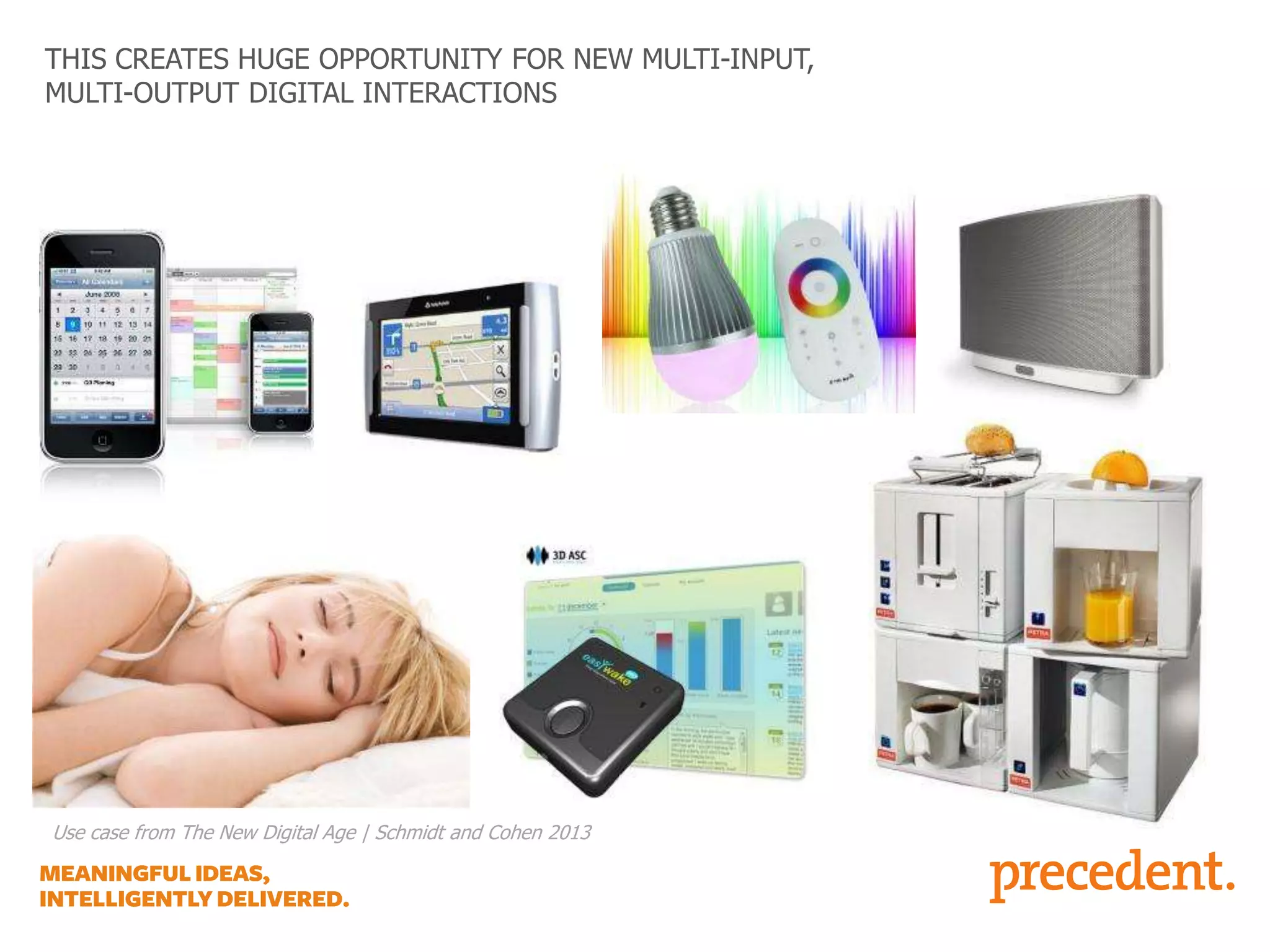 THIS CREATES HUGE OPPORTUNITY FOR NEW MULTI-INPUT,
MULTI-OUTPUT DIGITAL INTERACTIONS

Use case from The New Digital Age | Schmidt and Cohen 2013

 