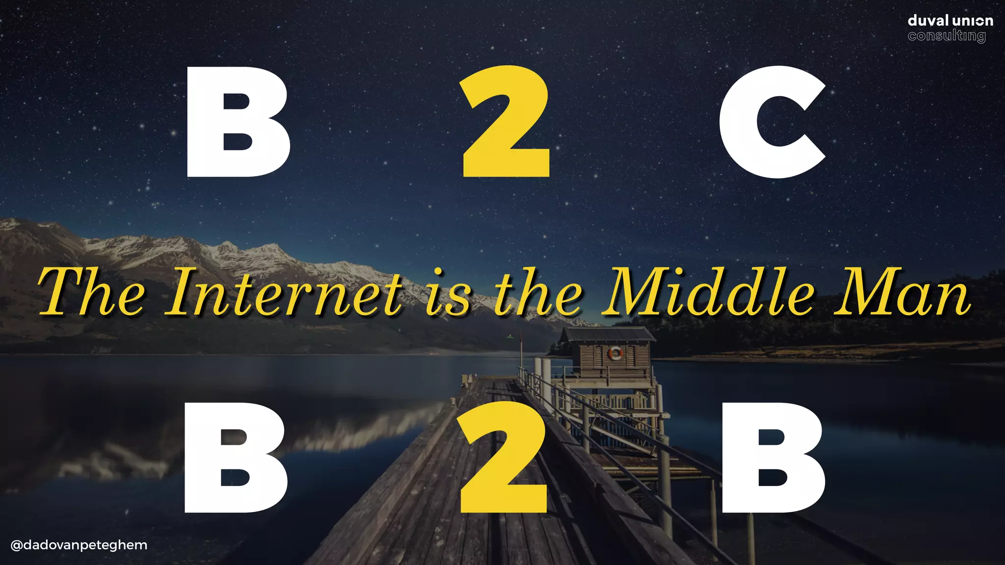 @dadovanpeteghem
B 2 C
The Internet is the Middle Man
B 2 B
 