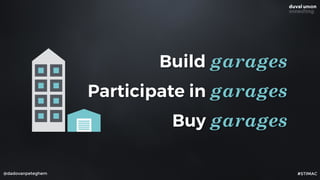 @dadovanpeteghem
Build garages
Participate in garages
Buy garages
#STIMAC
 
