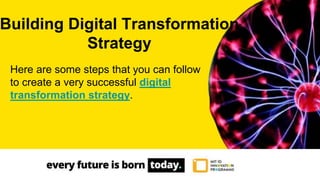 Here are some steps that you can follow
to create a very successful digital
transformation strategy.
Building Digital Transformation
Strategy
 