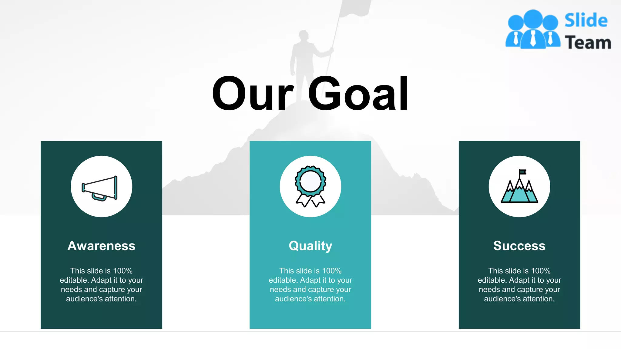 Our Goal
18
This slide is 100%
editable. Adapt it to your
needs and capture your
audience's attention.
Awareness
This slide is 100%
editable. Adapt it to your
needs and capture your
audience's attention.
Quality
This slide is 100%
editable. Adapt it to your
needs and capture your
audience's attention.
Success
 
