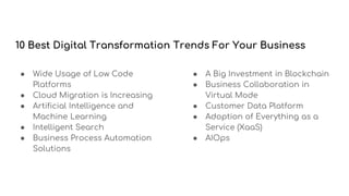 Top 10 Digital Transformation Trends For Business | PPTX
