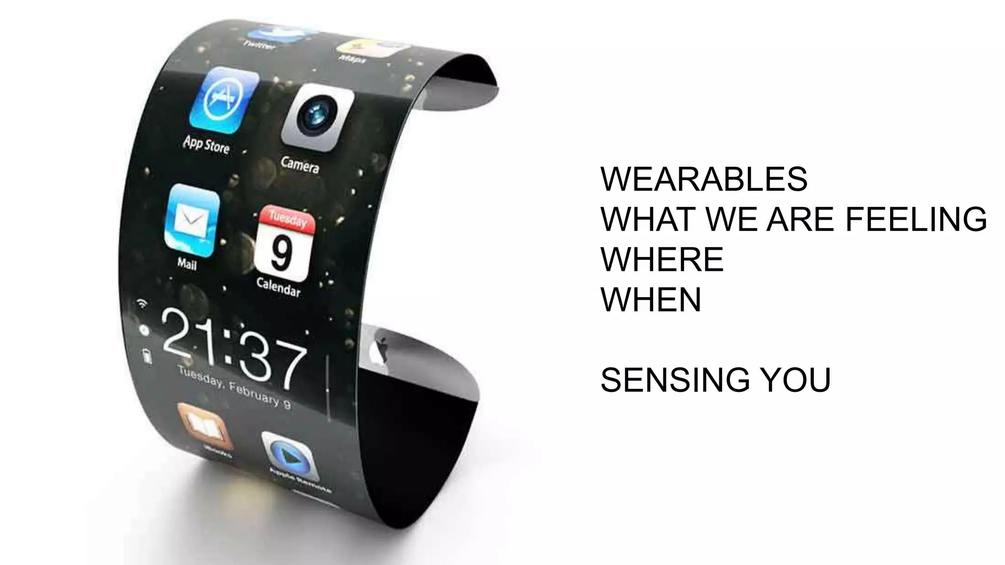 WEARABLES
WHAT WE ARE FEELING
WHERE
WHEN
SENSING YOU
 