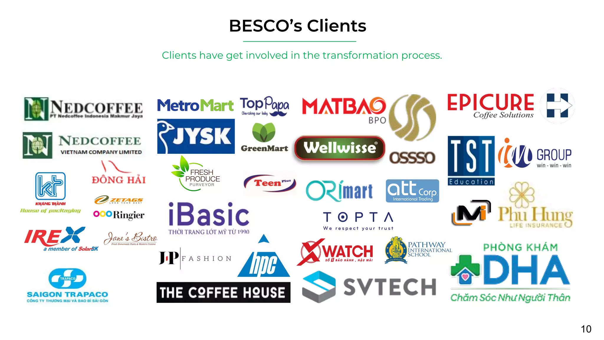 10
BESCO’s Clients
Clients have get involved in the transformation process.
 