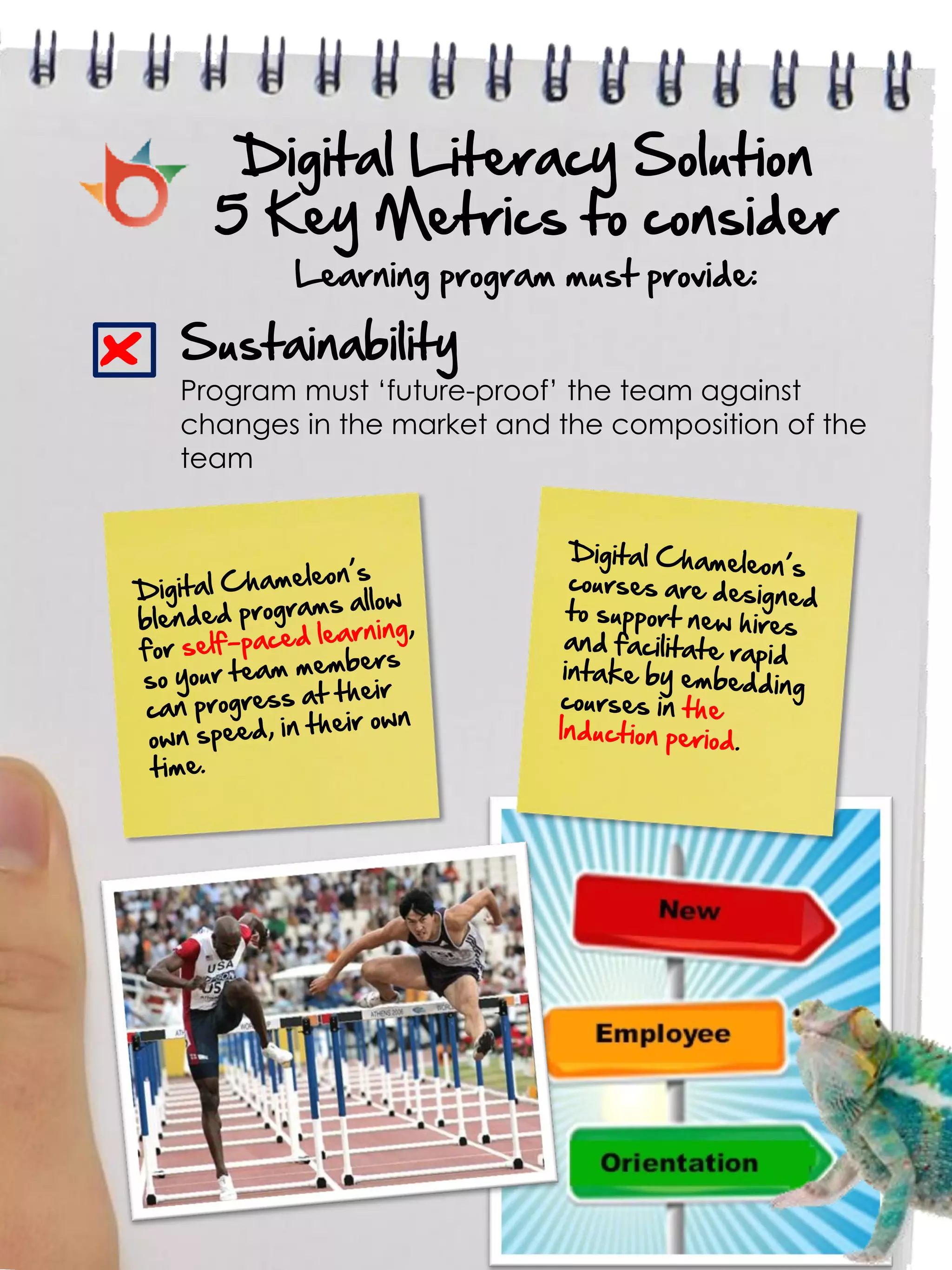 Digital Literacy Solution
      5 Key Metrics to consider
           Learning program must provide:

x   Sustainability
    Program must ‘future-proof’ the team against
    changes in the market and the composition of the
    team
 