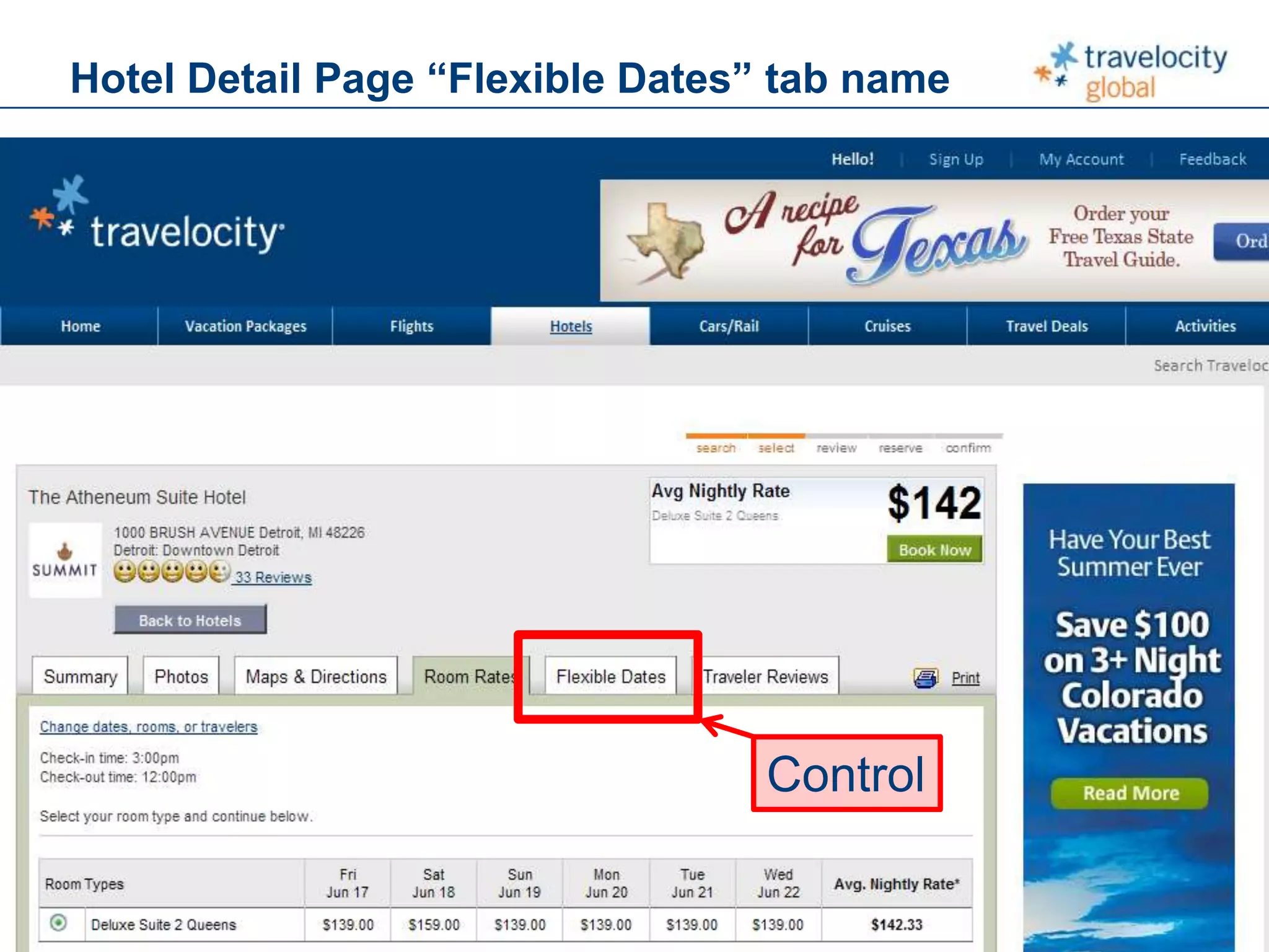 C O N F I D E N T I A L
Hotel Detail Page “Flexible Dates” tab name
Control
 