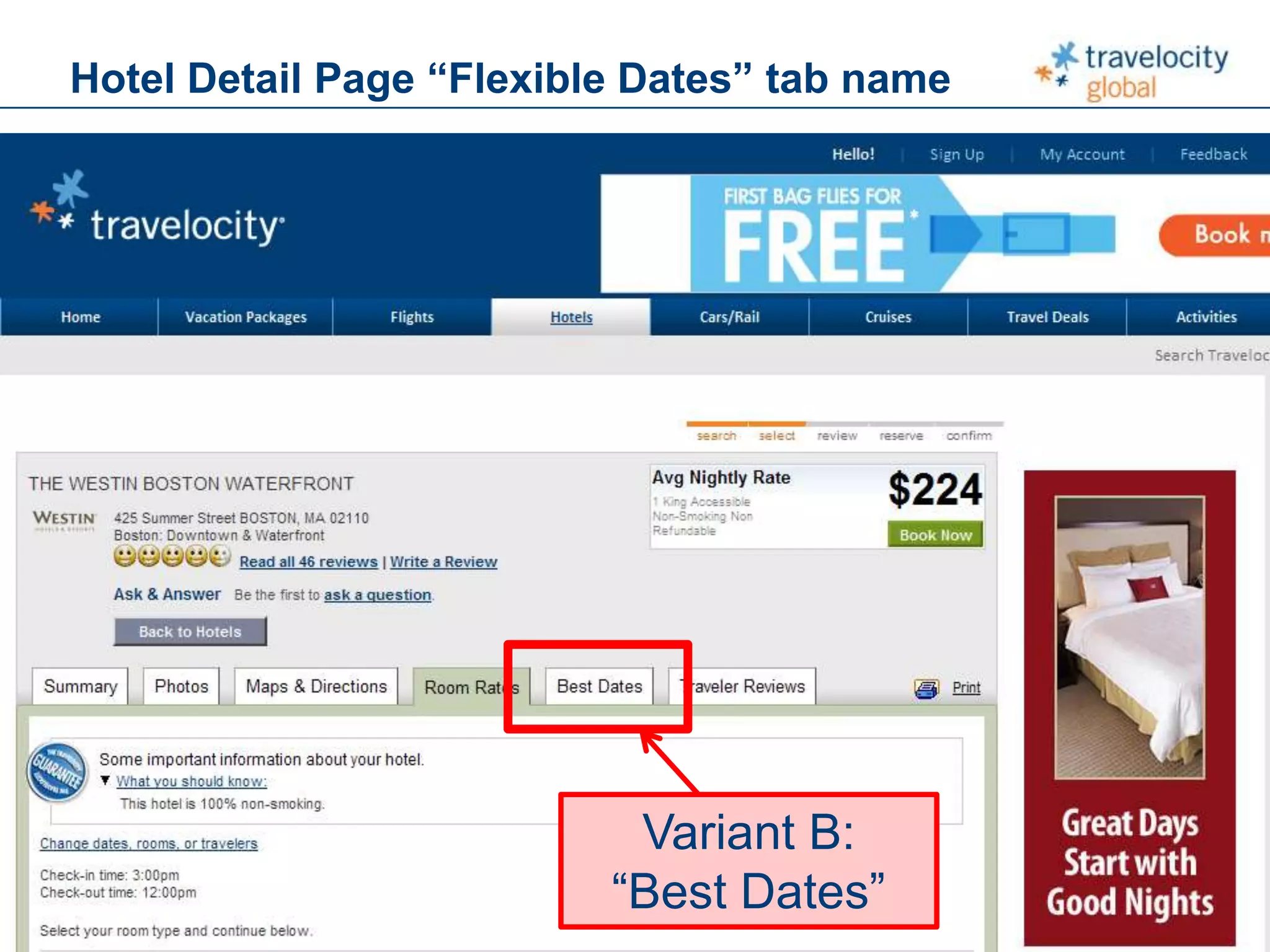 C O N F I D E N T I A L
Hotel Detail Page “Flexible Dates” tab name
Variant B:
“Best Dates”
 