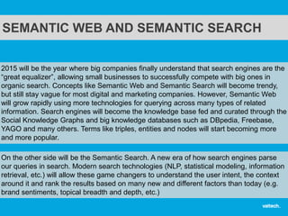 SEMANTIC WEB AND SEMANTIC SEARCH
2015 will be the year where big companies finally understand that search engines are the
...
