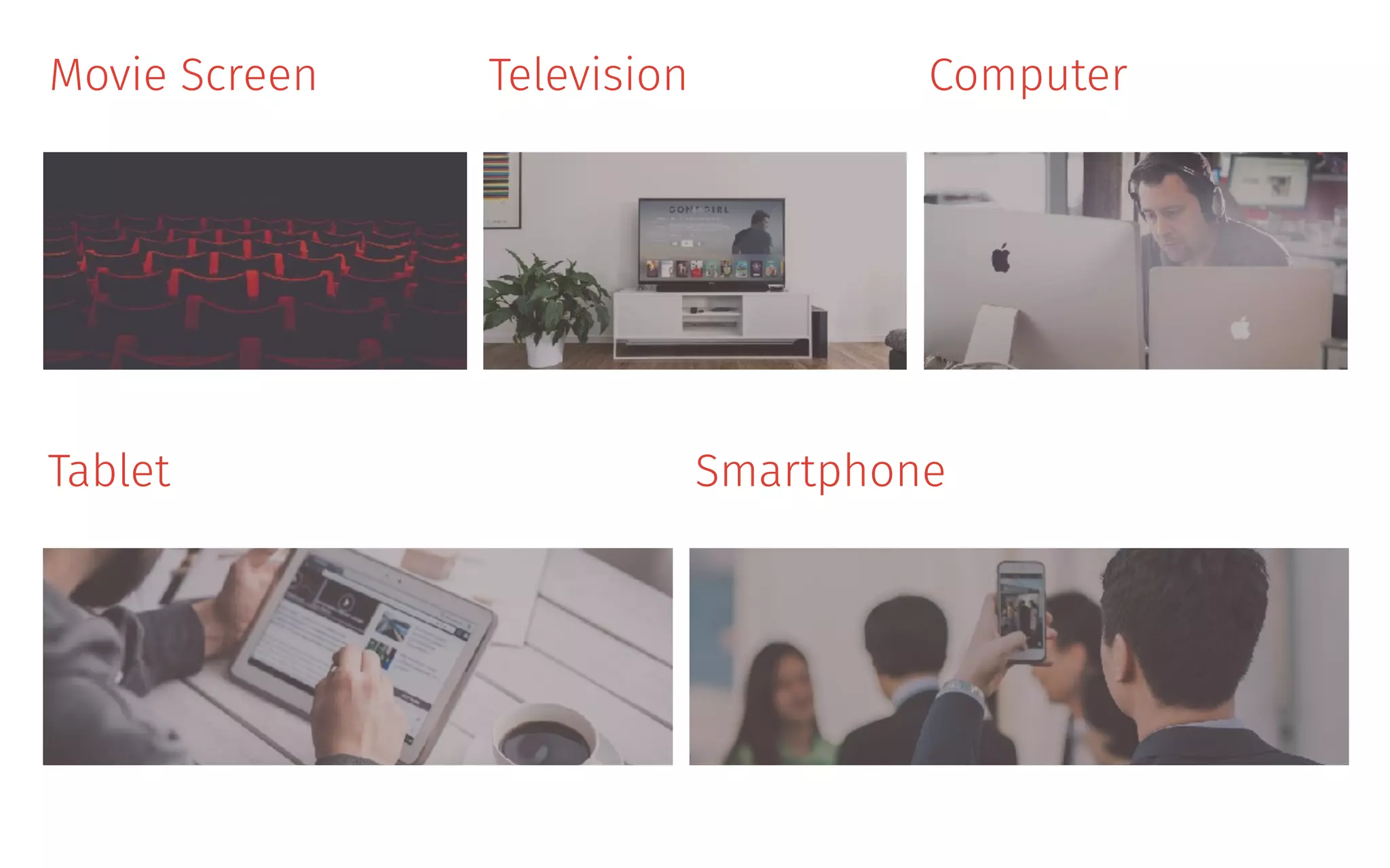 Television Computer
SmartphoneTablet
Movie Screen
 