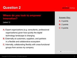Where do you look to empower
innovation?
(select 1)
A. Expert organizations (e.g. consultants, professional
organizations)...