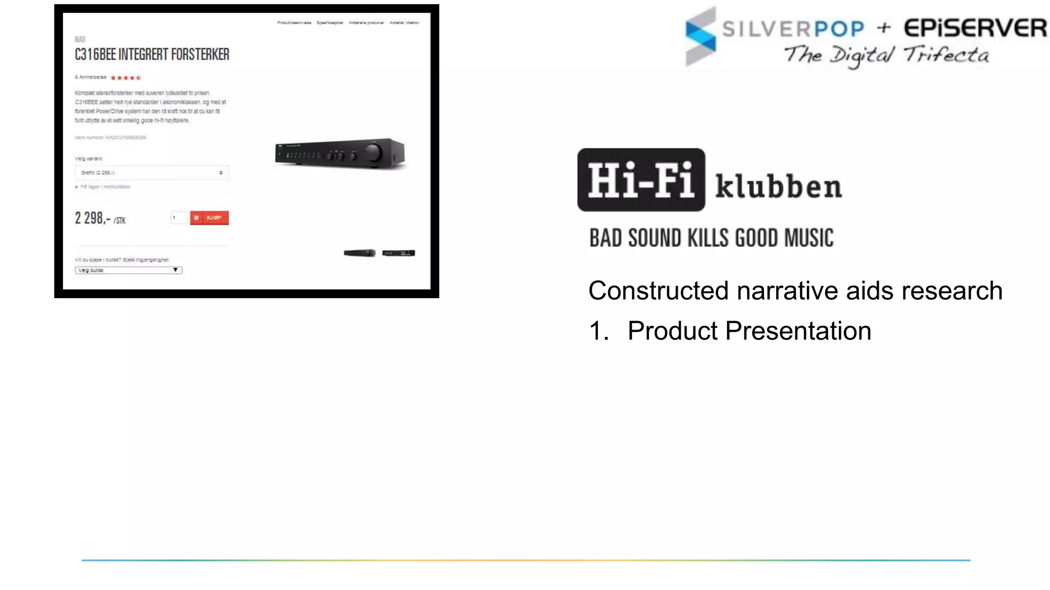 Constructed narrative aids research
1. Product Presentation
 