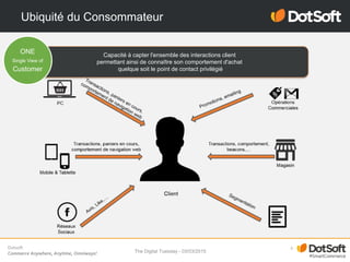 Dotsoft
Commerce Anywhere, Anytime, Omniways!
Ubiquité du Consommateur
The Digital Tuesday - 03/03/2015
4
Capacité à capter l'ensemble des interactions client
permettant ainsi de connaître son comportement d'achat
quelque soit le point de contact privilégié
ONE
Single View of
Customer
 