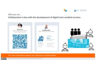 Industrie 2025, F&E Konferenz zur Industrie 4.0 |Jürg Meierhofer & Dr Shaun West
For more information please visit slideshare.net/ShaunWest
Who we are…
Collaboration is key with the development of digital twin enabled services
2
Projekt4 2.8.2007 19:17 Uhr Seite 1
Senior Lecturer
Industry 4.0
Coordinator Platform
Executive MBA
Dr. sc. techn. ETH (PhD)
Jürg Meierhofer
8401 Winterthur, Switzerland
Rosenstrasse 3, P.O. Box
www.zhaw.ch/idp
www.zhaw.ch/=meeo
juerg.meierhofer@zhaw.ch
Phone direct: +41 58 934 40 52
School of
Engineering
IDP Institute of Data Analysis
and Process Design
Zurich University
of Applied Sciences
Jürg Meierhofer
Expert Smart Service Engineering
 