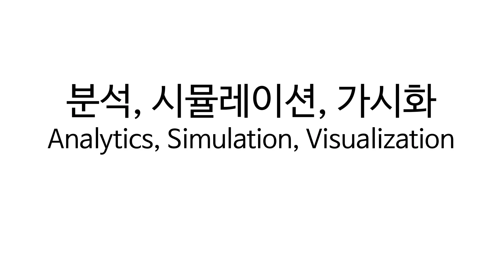 디지털 트윈의 단계(Digital Twin Levels)
분석, 시뮬레이션, 가시화
Analytics, Simulation, Visualization
 