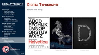 DIGITAL TYPOGRAPHY
N. ROUGIER (INRIA) & B. ESFAHBOD (GOOGLE)
/60
INTRODUCTION
• Digital Typography
• Font Types & Formats
...