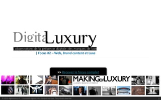 1© 2013 digitaLuxury.fr - L’actualité digitale des marques de luxe. Tous droits réservés
| Focus #2 – Web, Brand content et Luxe
>> Recevez le focus complet
 