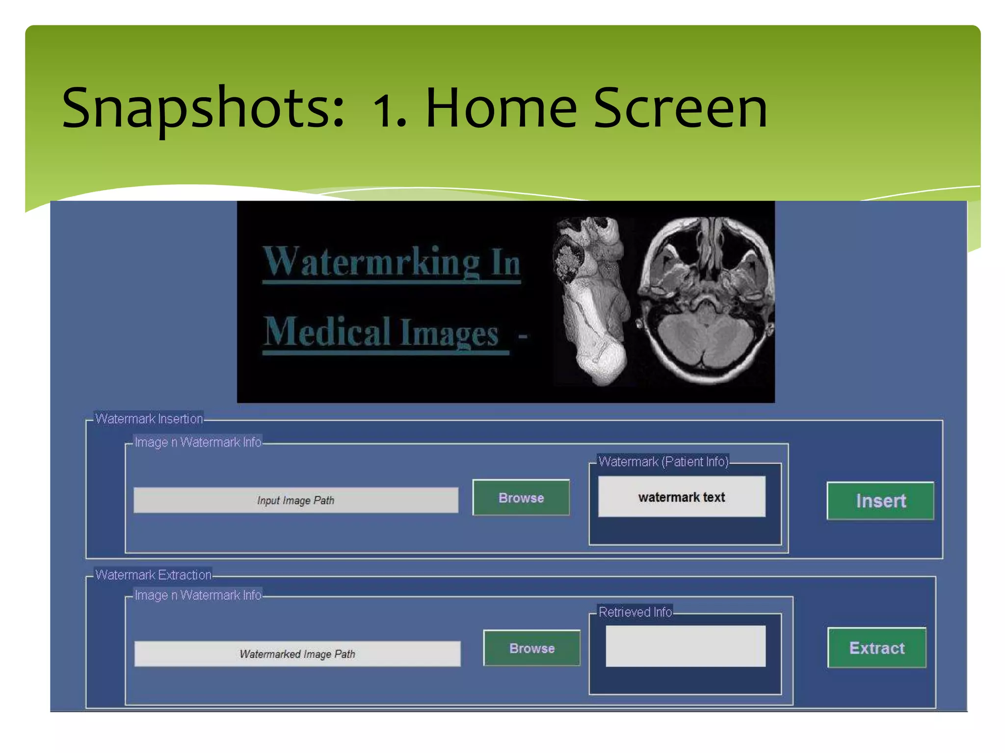 Snapshots: 1. Home Screen
 