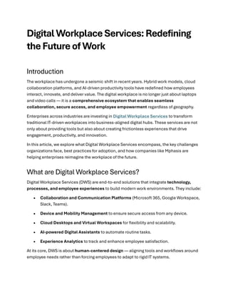 Digital Workplace Services: Redefining the Future of Work | PDF