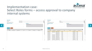 www.accesa.eu16
Implementation case:
Select Roles forms – access approval to company
internal systems
 
