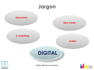 Jargon
Interactive

                                            New media




E-marketing

                                                Online




                DIGITAL

              ©2011 Mike Berry Associates
 