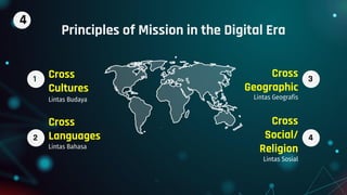 4
3
2
1
Principles of Mission in the Digital Era
.
Lintas Geografis
Cross
Geographic
Lintas Sosial
Cross
Social/
Religion
Lintas Budaya
Cross
Cultures
Lintas Bahasa
Cross
Languages
4
 
