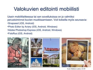 Tämä dia on muunnelma Tarmo Toikkasen tarmo.fi CC BY-SA -lisensoidusta teoksesta: Tekijänoikeudet ja Creative Commons datan avaajille:
www.slideshare.net/tarmot/tekijanoikeudet-ja-creative-commons-datan-avaajalle
Creative Commons -ehdot
Yhdistelemällä näitä neljää ehtoa, saadaan seuraavan dian lisenssit
 