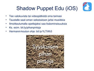Prisma (iOS, Android)
• Kymmeniä taidefilttereitä, jotka perustuvat mm. tunnettujen
taiteilijoiden tai tyylisuuntien mukaisiin tyylilajeihin.
• Lataa sovellus: prisma-ai.com
• Bloggaus: www.matleenalaakso.fi/2016/07/taidekuvia-kameralla.html
Kuva: Matleena Laakso, CC BY
 
