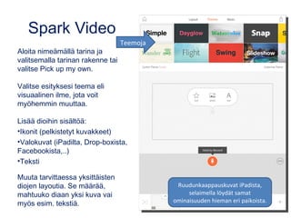 PicsArt (iOS, Android)
Sovelluksella voit tehdä mm. kuvia, joissa yhdistät useamman kuvan.
1.Valitse kuva, minkä haluat leikata irti taustasta (kani, tonttu, kitaristi)  Tools
 Free Crop  Maalaa säilytettävä osa  Apply  Tallenna
2.Valitse kuva, jonka haluat taustalle (piparkakkulinna)  Add Photo eli lisää
aiemmin käsittelemäsi kuva(t)  Tallenna
 