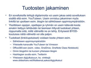 Adobe Spark Video
Tarinan pohjana voi käyttää tekstiä,
sovelluksen kautta löytyviä kuvia (ikonit tai
valokuvat), omia kuvia tai videoita. Taustalle
voi valita musiikin ja/tai oman selostuksen.
•spark.adobe.com, iOS (Android tulossa)
– Suosituksena muu kuin Explorer-selain
•Edellyttää kirjautumista
– Luo oma tunnus (käy kaikkiin Adoben
palveluihin) tai käytä yhteistä…
•Kuvien kolme erilaista esimerkkiä (1-2 min):
bit.ly/adobevoice15
 