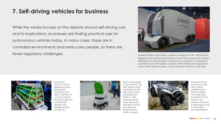 10
7. Self-driving vehicles for business
While the media focuses on the debate around self-driving cars
and its implicatio...