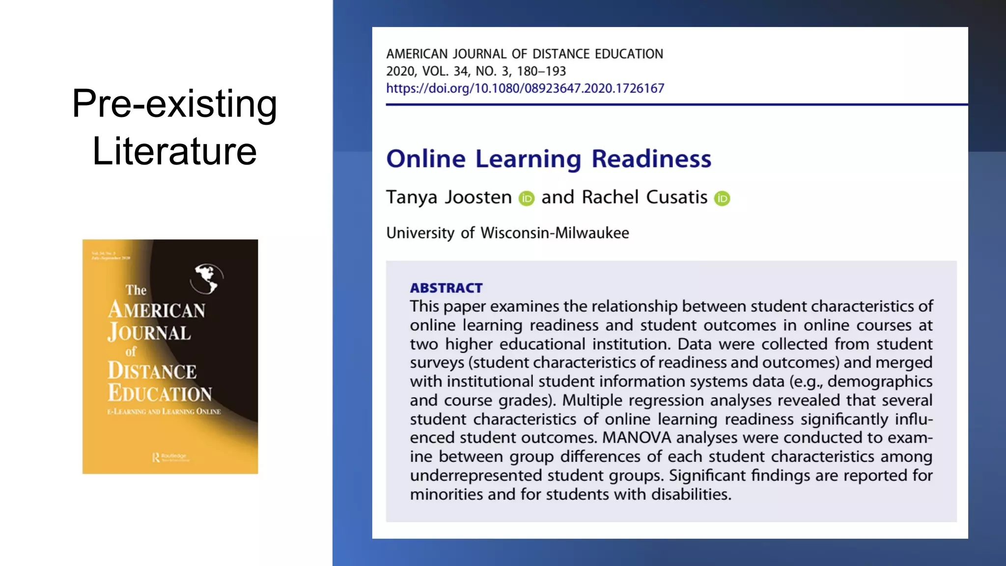 Pre-existing
Literature
 