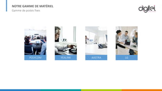 NOTRE GAMME DE MATÉRIEL
Gamme de postes fixes
POLYCOM YEALINK AASTRA LG
 