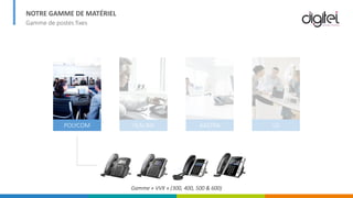NOTRE GAMME DE MATÉRIEL
Gamme de postes fixes
POLYCOM YEALINK AASTRA LG
Gamme « VVX » (300, 400, 500 & 600)
 