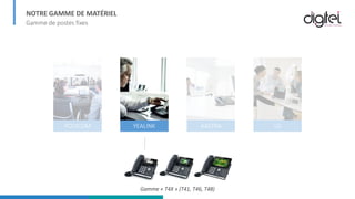 NOTRE GAMME DE MATÉRIEL
Gamme de postes fixes
POLYCOM YEALINK AASTRA LG
Gamme « T4X » (T41, T46, T48)
 