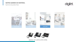 NOTRE GAMME DE MATÉRIEL
Gamme de postes fixes
POLYCOM YEALINK AASTRA LG
Gamme « 67 » (6731i, 6737i, 6739i)
 