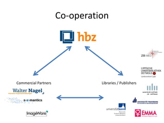 Co-operation




Commercial Partners             Libraries / Publishers
 
