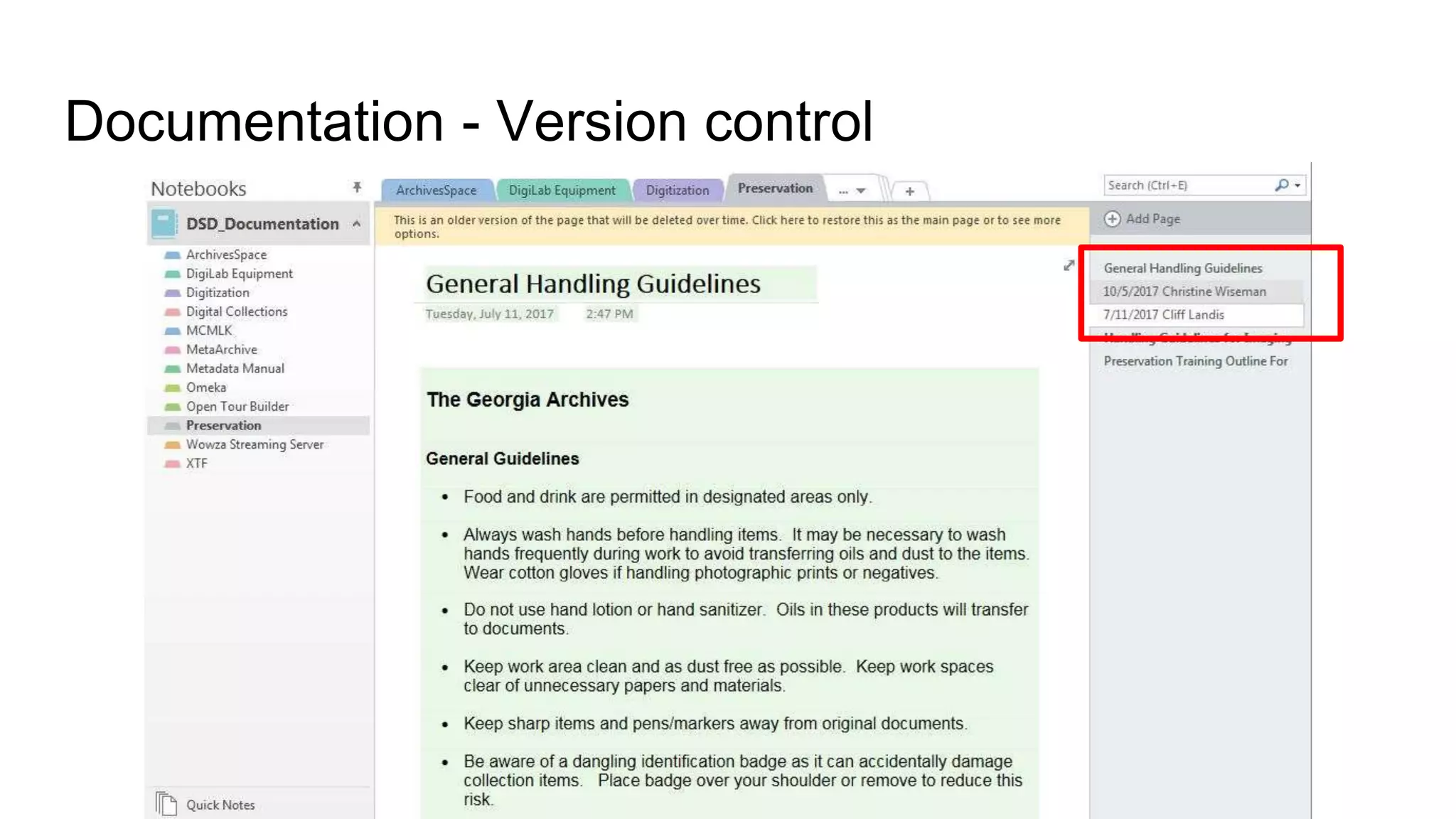 Documentation - Version control
 