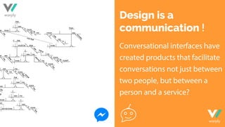 Design is a
communication !
Conversational interfaces have
created products that facilitate
conversations not just between
two people, but between a
person and a service?
warply
warply
 