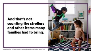 And that’s not
counting the strollers
and other items many
families had to bring.
Source: Austin Carr, “The Messy Business of Reinventing Happiness,” Fast Company, April 15, 2015.
 