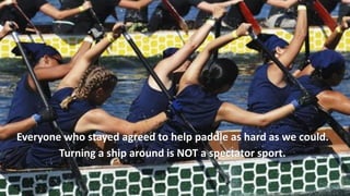 Everyone who stayed agreed to help paddle as hard as we could.
Turning a ship around is NOT a spectator sport.
 