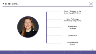 71
A bit about me…
Physics Graduate at the
University of St Andrews
Tesco Technology
Leadership Programme
Management
Consultant
Agile Coach
Transformation
Director
 