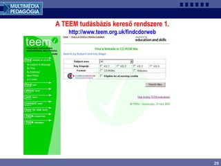29
A TEEM tudásbázis kereső rendszere 1.
http://www.teem.org.uk/findcdorweb
 