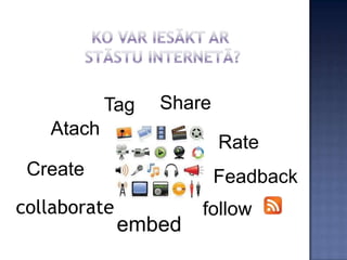 Tag   Share
   Atach
                         Rate
 Create                  Feadback
collaborate           follow
              embed
 