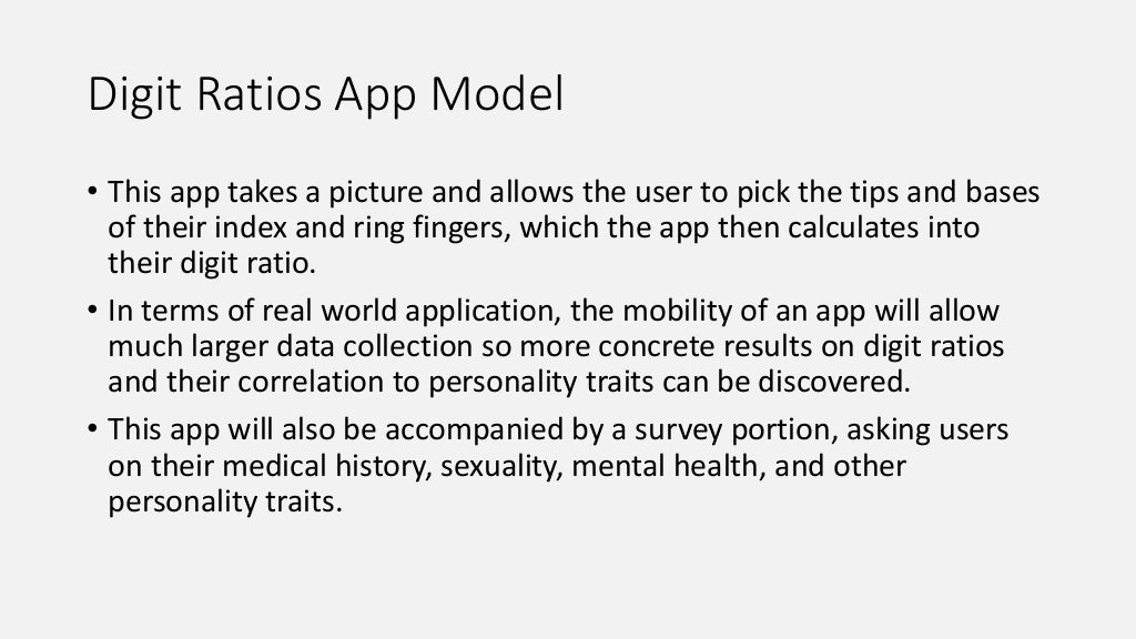 Digit Ratios App Model