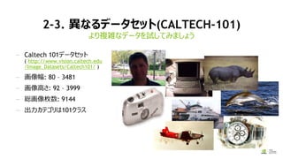 2-3. 異なるデータセット(CALTECH-101)
より複雑なデータを試してみましょう
— Caltech 101データセット
( http://www.vision.caltech.edu
/Image_Datasets/Caltech1...